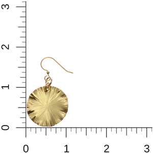 5 of 8: Small Nu Gold Brass Lily Pad Leaf Earrings on Ruler for Size Dimensions
