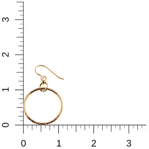 6 of 8: Single 1 Inch Texturized Rim Bronze Hoop Earring positioned beside an inch ruler on a white background. The image shows the hoop measuring about one inch wide and the complete earring measuring about 1 3/4 inches long with the French ear wire.