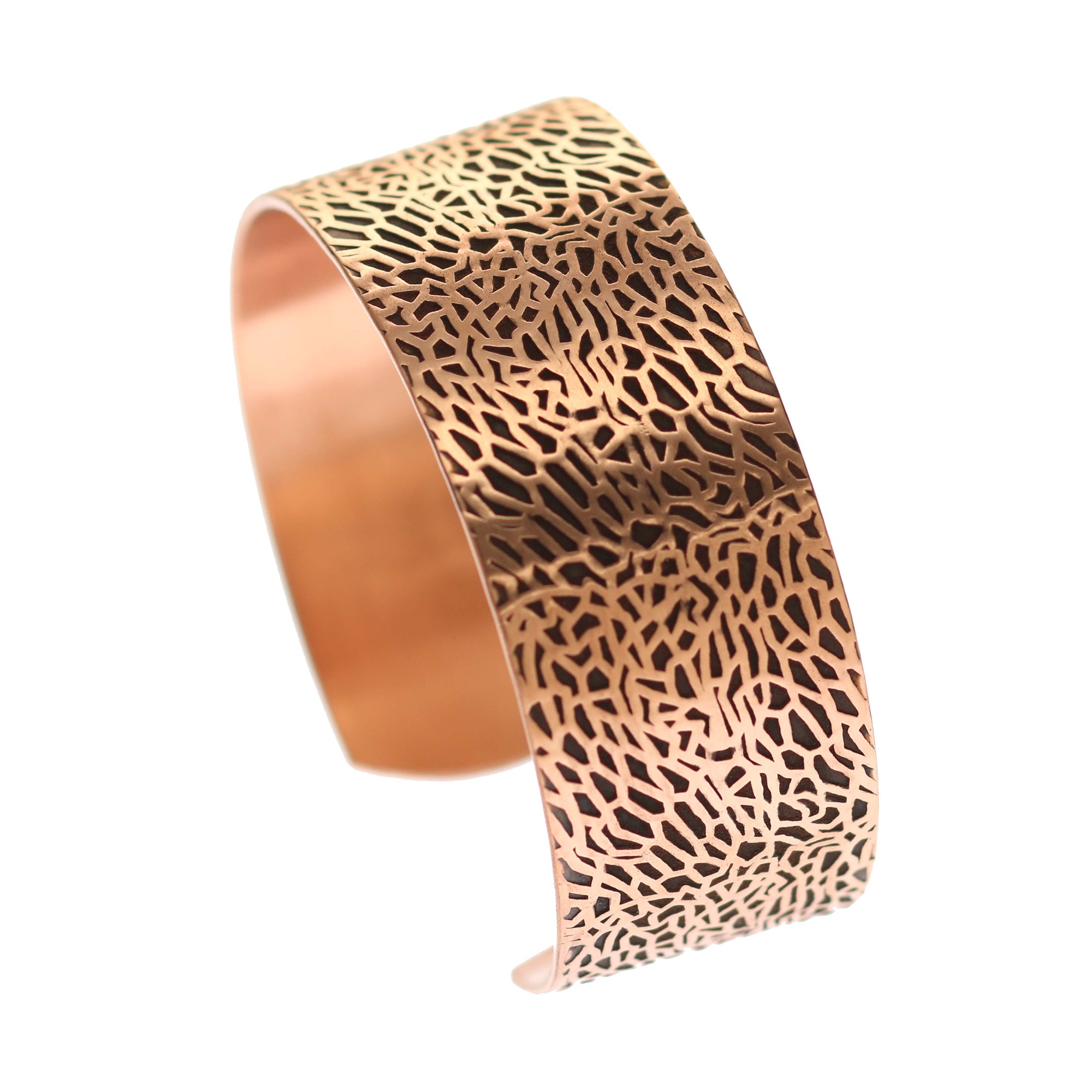 Solid Copper Embossed Sea Fan Men's Cuff  - Right Side View