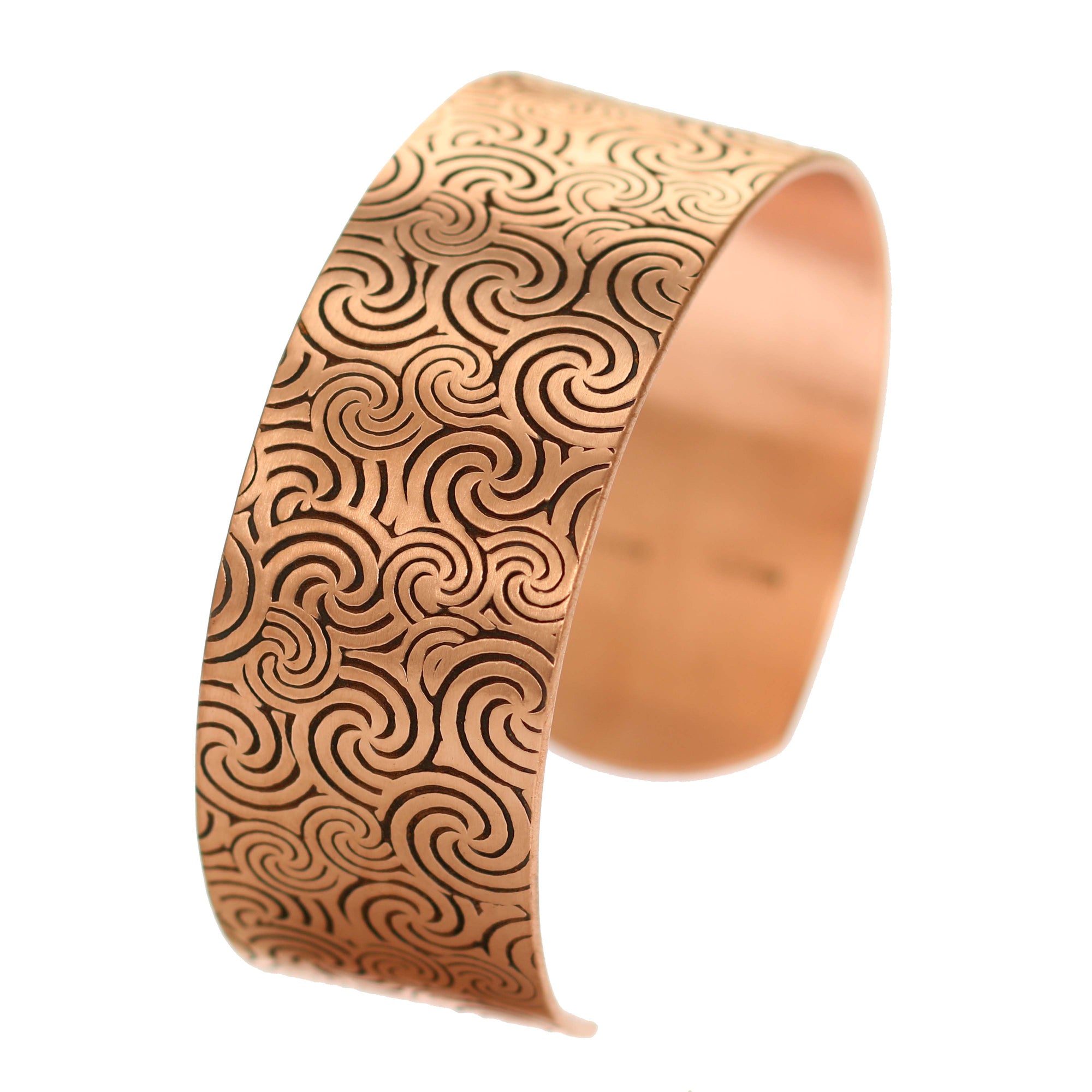  Solid Copper 1 Inch Wide Wave Embossed Cuff