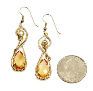 2 of 4: Size of 21 CT Checkerboard Citrine 14K Gold-filled Earrings compared to a US Quarter Coin