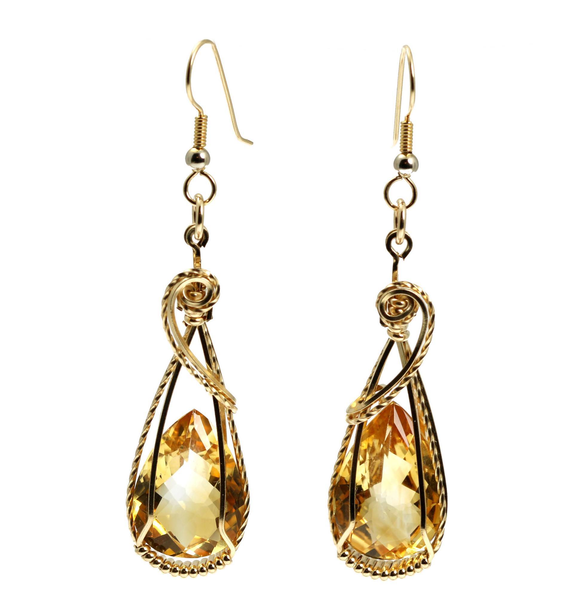 Shape of 21 CT Citrine 14K Gold-filled Wire Wrapped Earrings