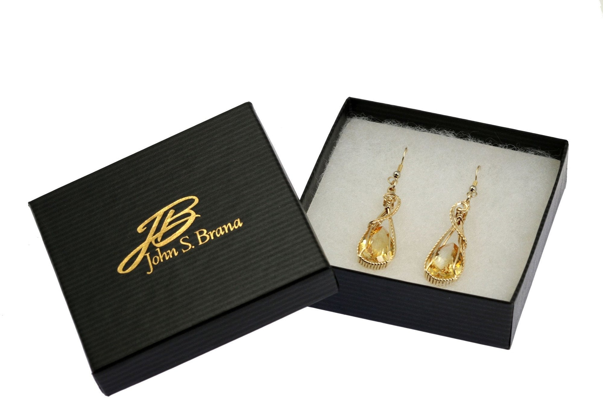 21 CT Citrine 14K Gold-filled Wire Wrapped Earrings in Box