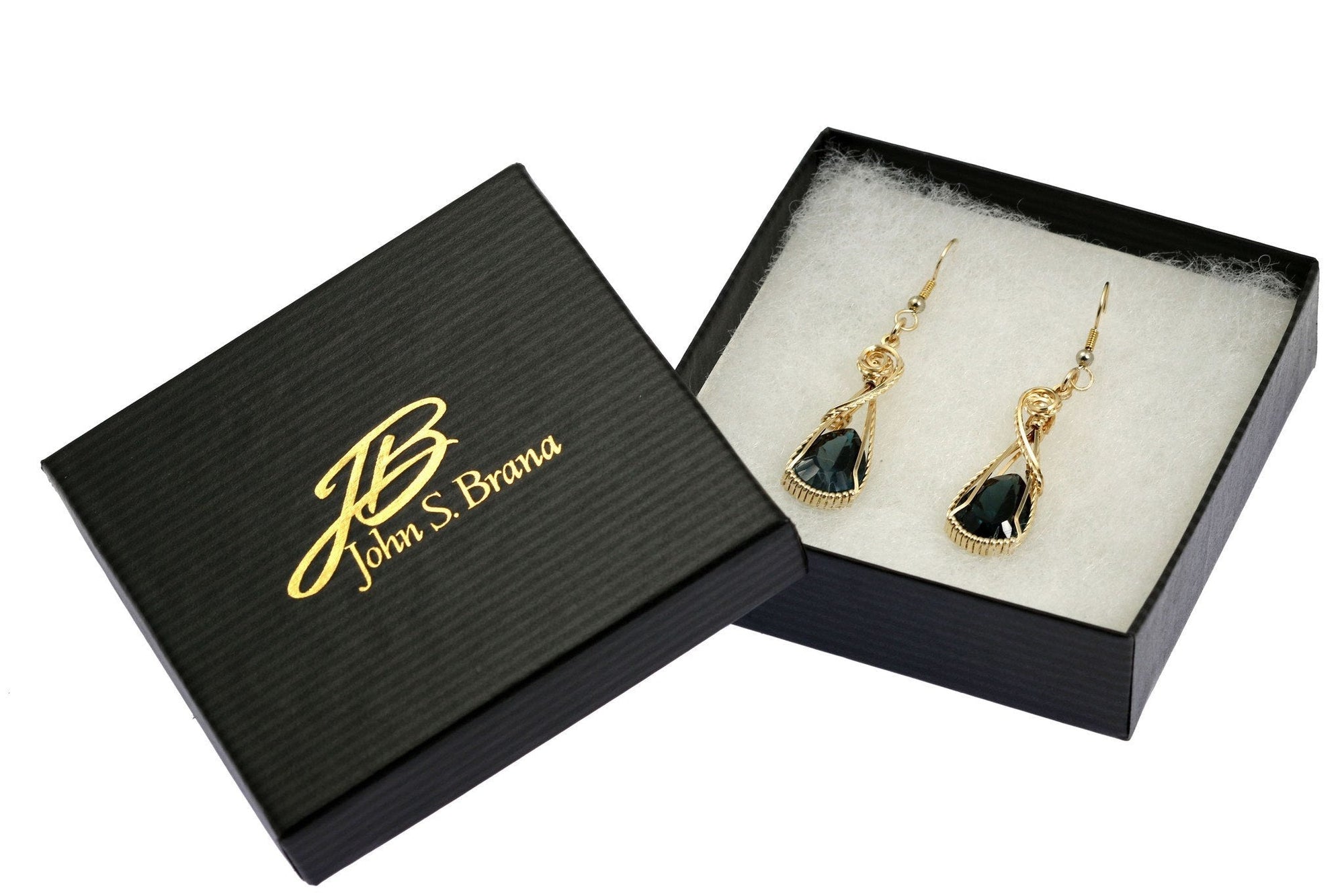 London Blue Topaz 14K Gold-filled Earrings in Black Gift Box with a Gold Logo