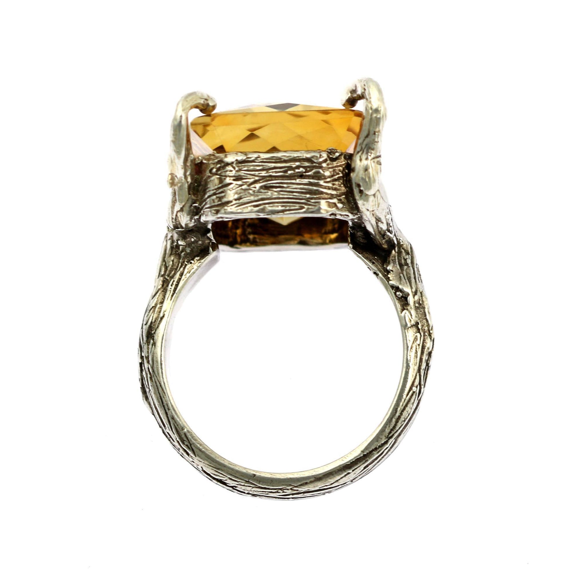 Citrine Sterling Silver Cocktail Ring Shape of Ring Shank