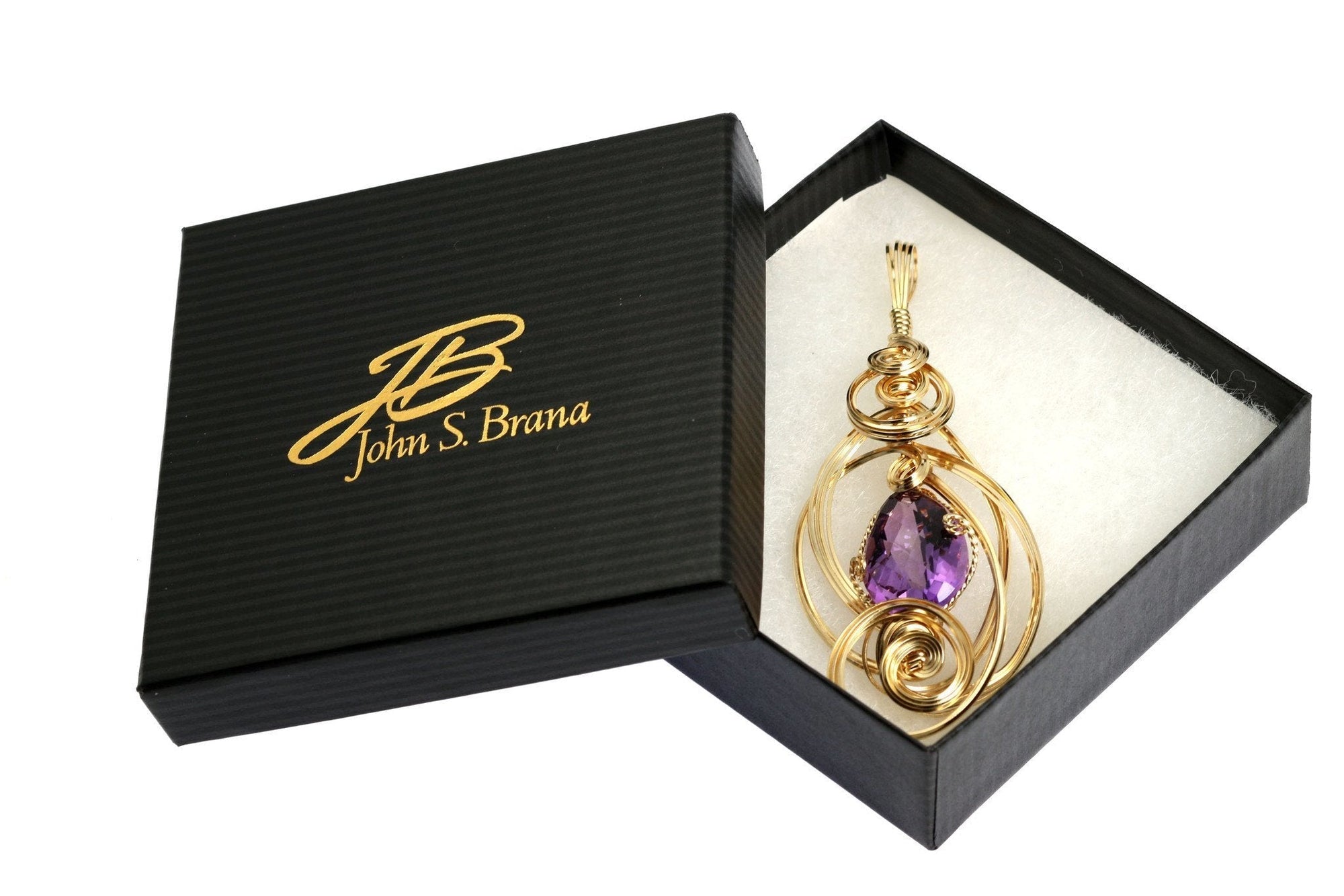 22.5 CT Amethyst 14K Gold-filled Wire Wrapped Pendant in a Black Gift Box with Gold Logo