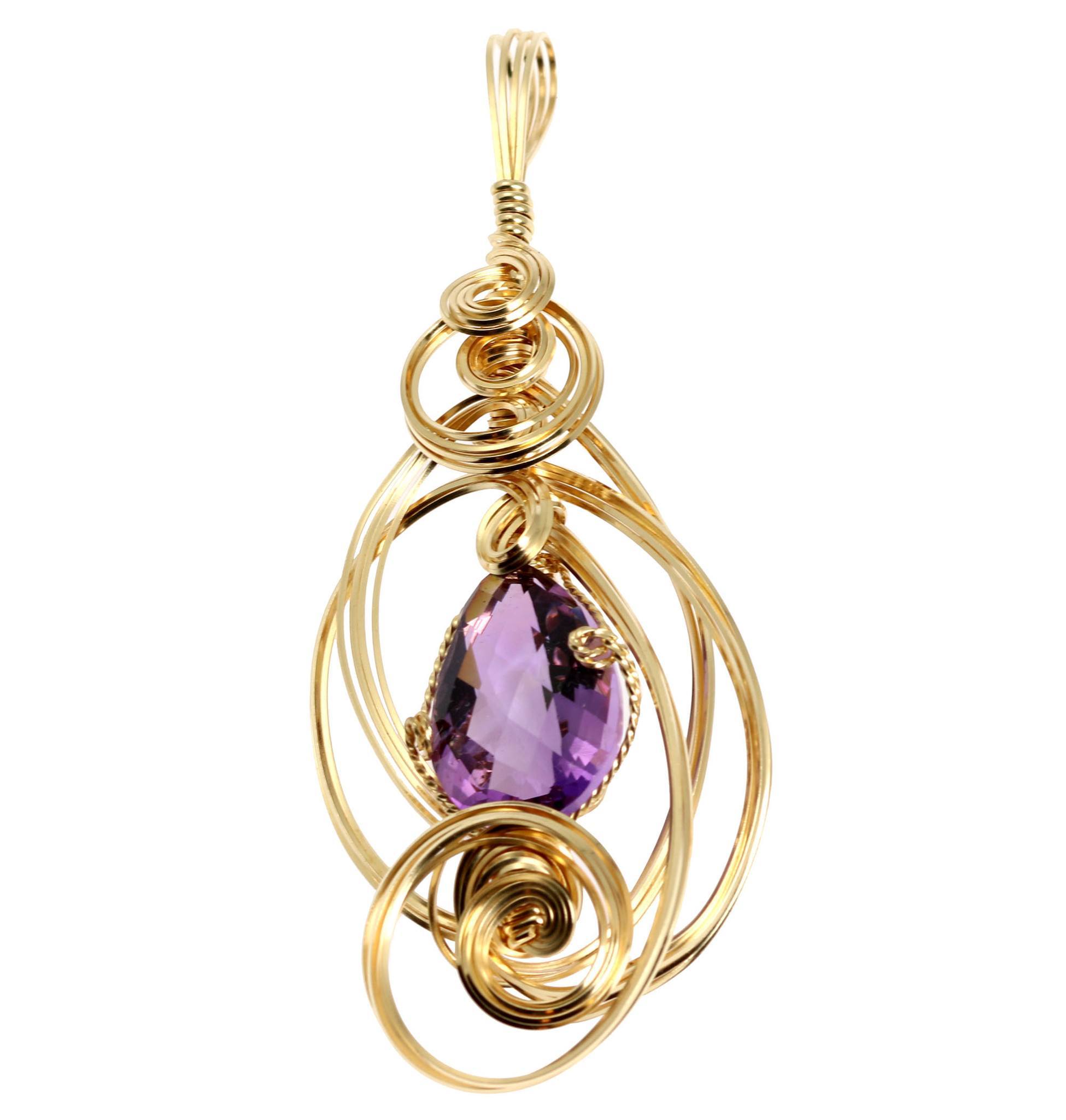 22.5 CT Amethyst 14K Gold-filled Wire Wrapped Pendant