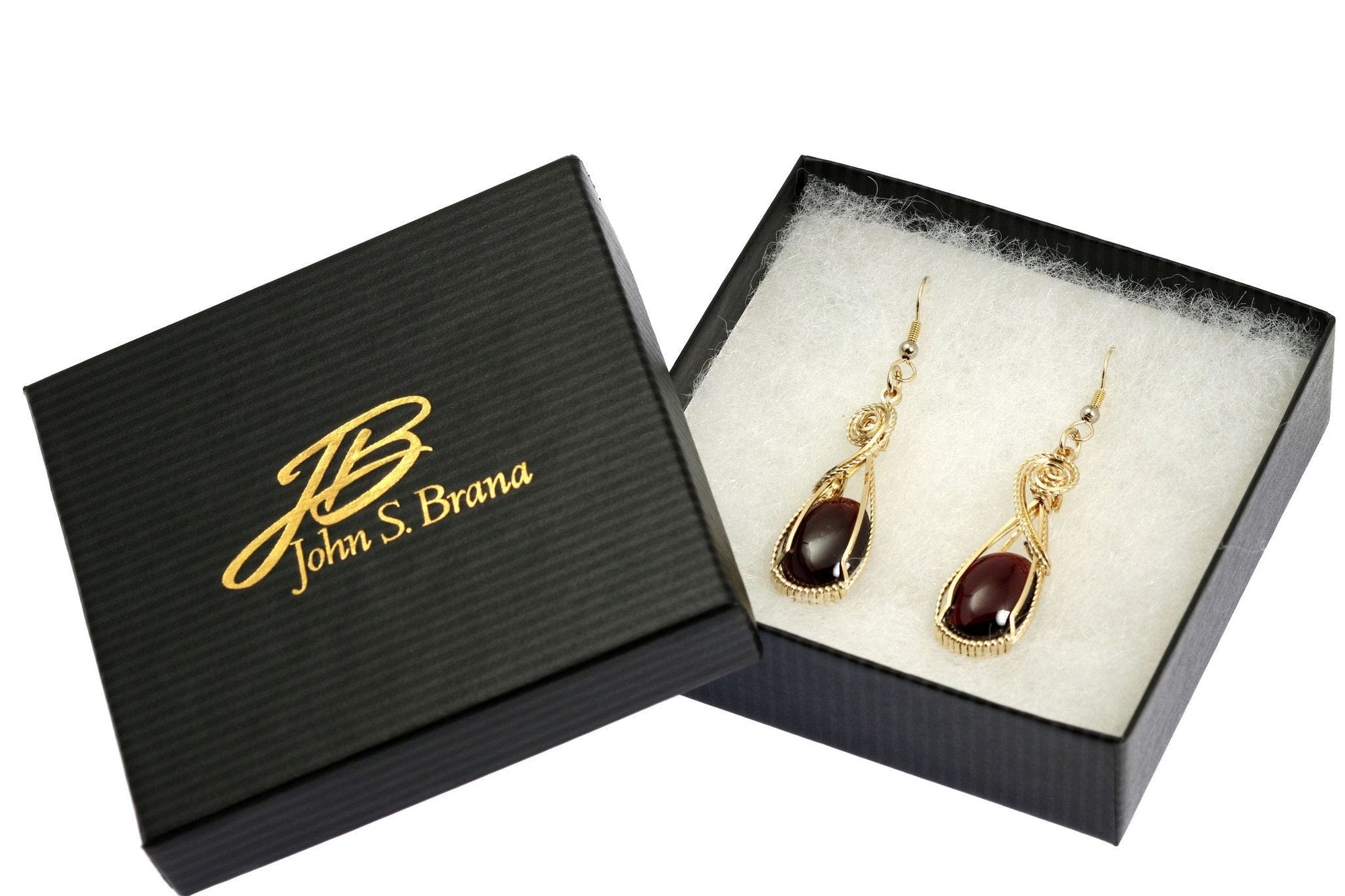 23 CT Cabochon Cut Garnet 14K Gold-filled Earrings in a Black Gift Box with Gold Logo