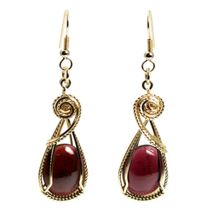 3 of 4: Close up View of 23 CT Cabochon Cut Garnet 14K Gold-filled Earrings