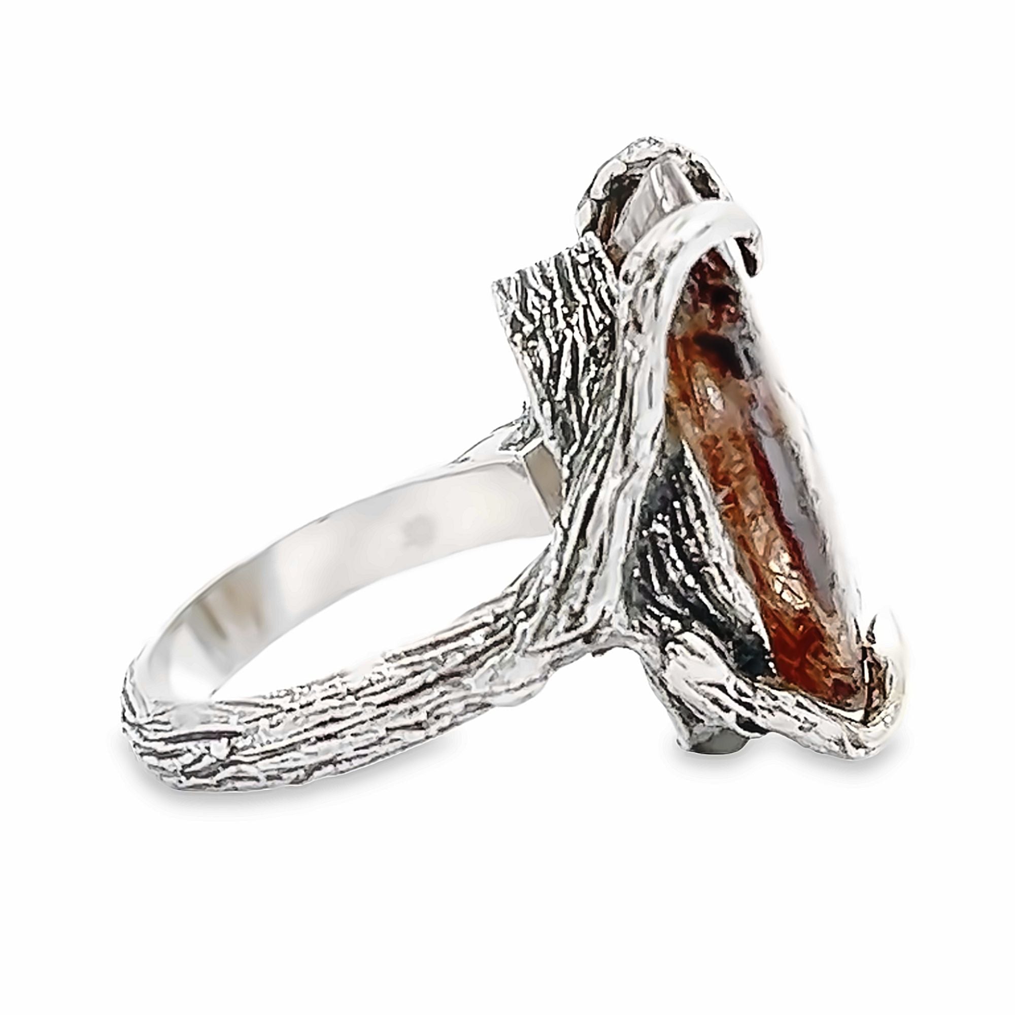 Bronze Rutilated Quartz Silver Tree Branch Ring Side View