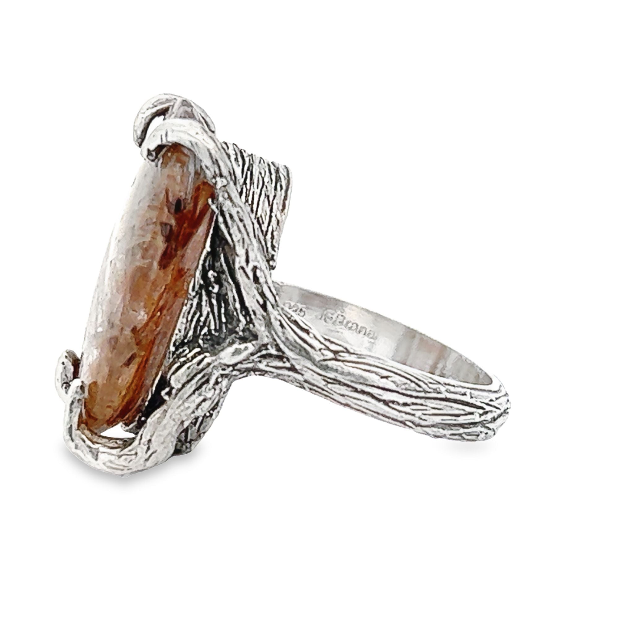 Side View - Bronze Rutilated Quartz Silver Tree Branch Ring