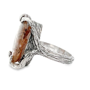 2 of 5: Side View - Bronze Rutilated Quartz Silver Tree Branch Ring