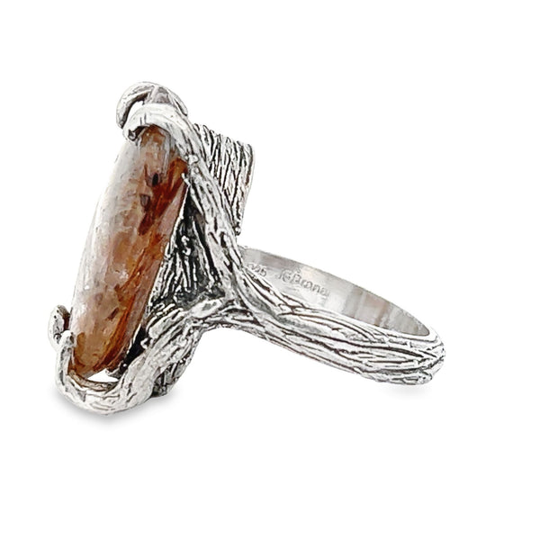 Rutilated Quartz Sterling Silver Ring – Handmade Band, 925 Silver, 5x7mm Stone