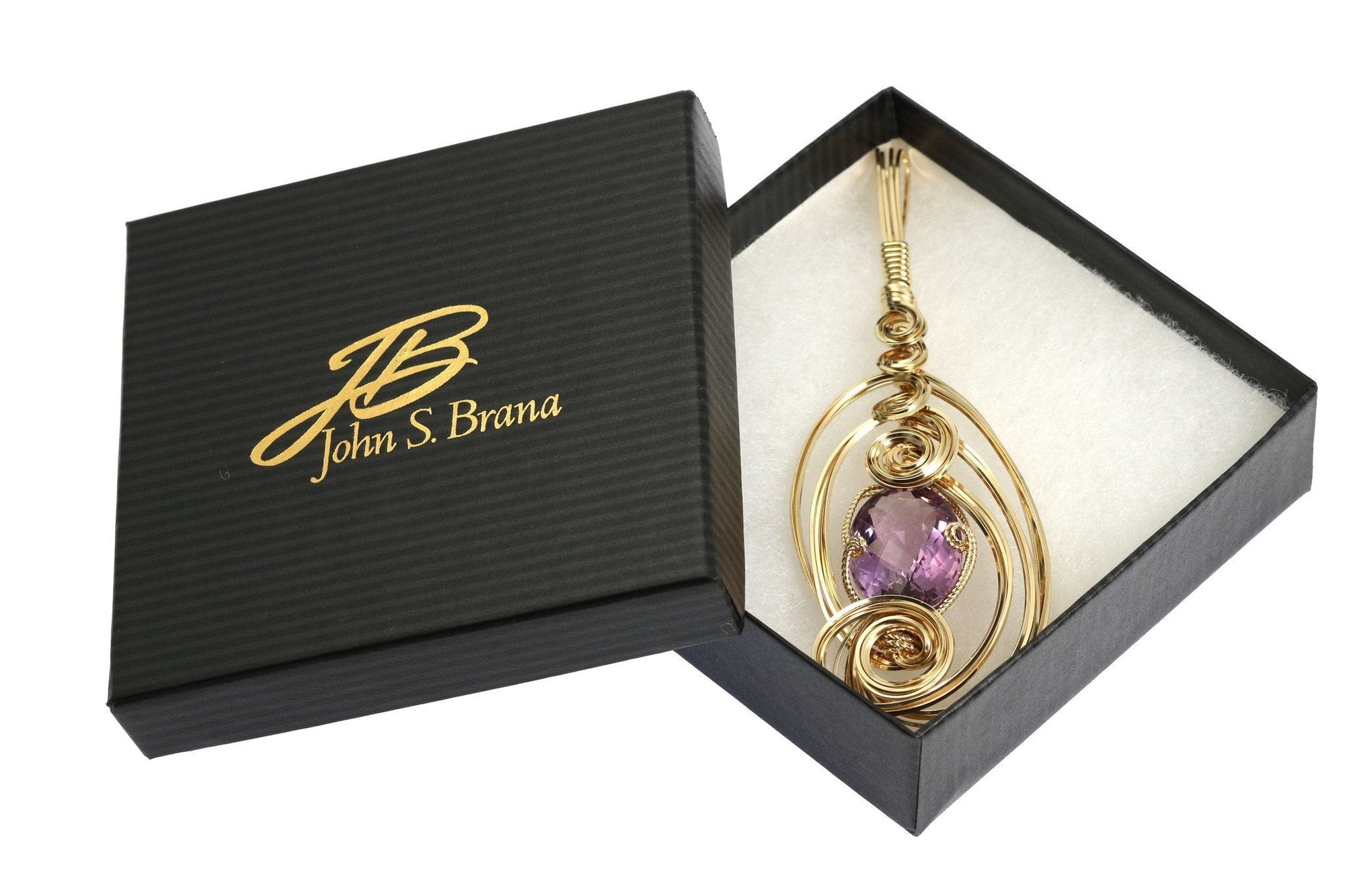 25.5 Ct Amethyst 14K Gold-filled Wire Wrapped Pendant in Box