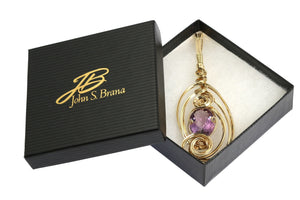 4 of 4: 25.5 Ct Amethyst 14K Gold-filled Wire Wrapped Pendant in a Black Gift Box with Gold Logo