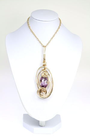 3 of 4: 25.5 Ct Amethyst 14K Gold-filled Pendant on Chain on a White Display Neck