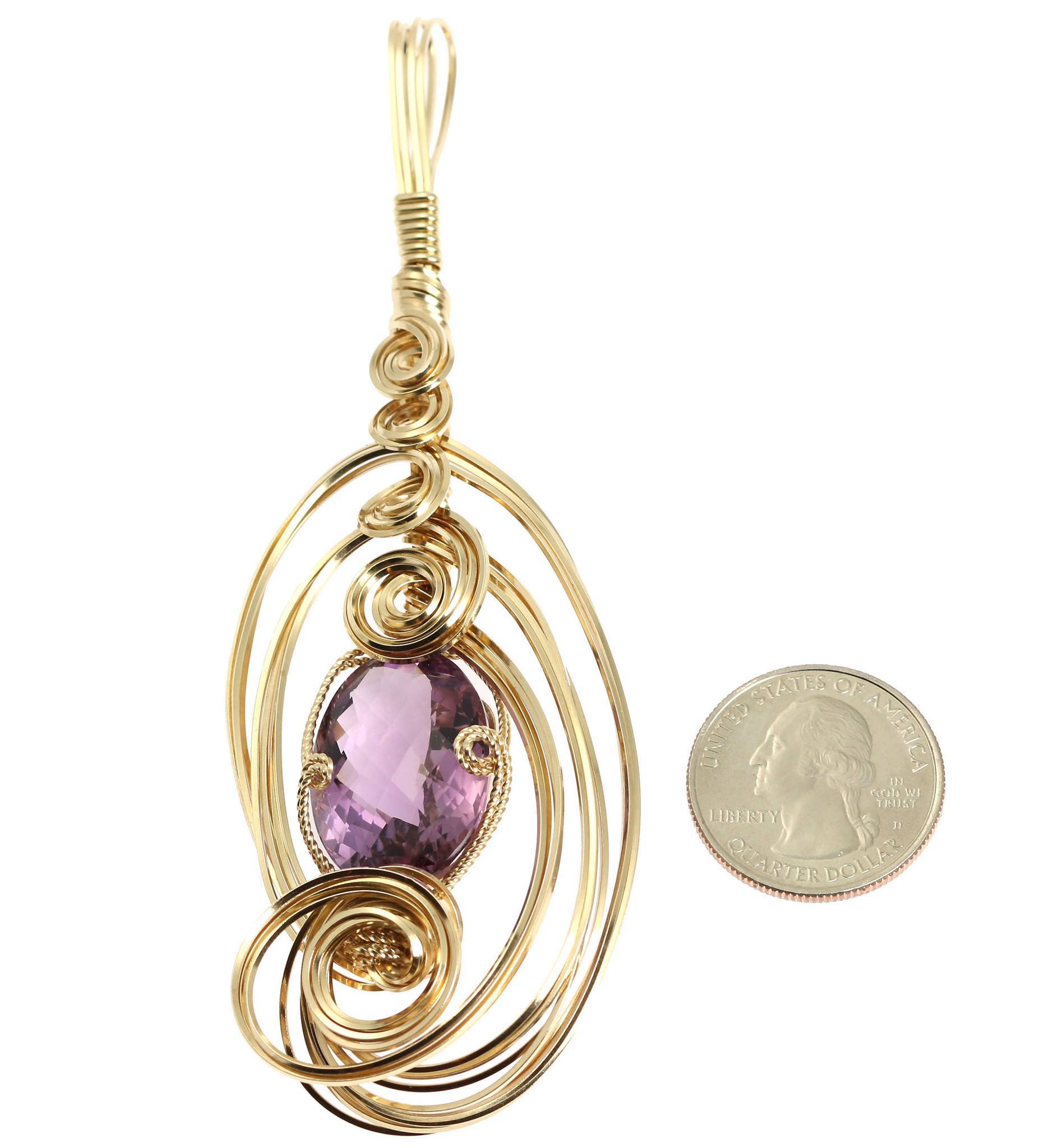 Size - 25.5 Ct Amethyst 14K Gold-filled Wire Wrapped Pendant