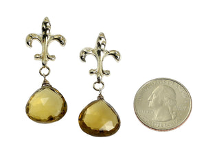 2 of 4: Size of Bear Quartz Sterling Silver Fleur-de-lis Earrings compared to a US Quarter Coin