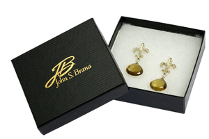 4 of 4: Bear Quartz Sterling Silver Fleur-de-lis Earrings in a Black Gift Box with Gold Logo