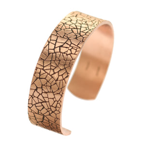 1 of 9: A Men's 3/4 Inch Wide Mosaic Embossed Solid Copper Cuff on a White Background