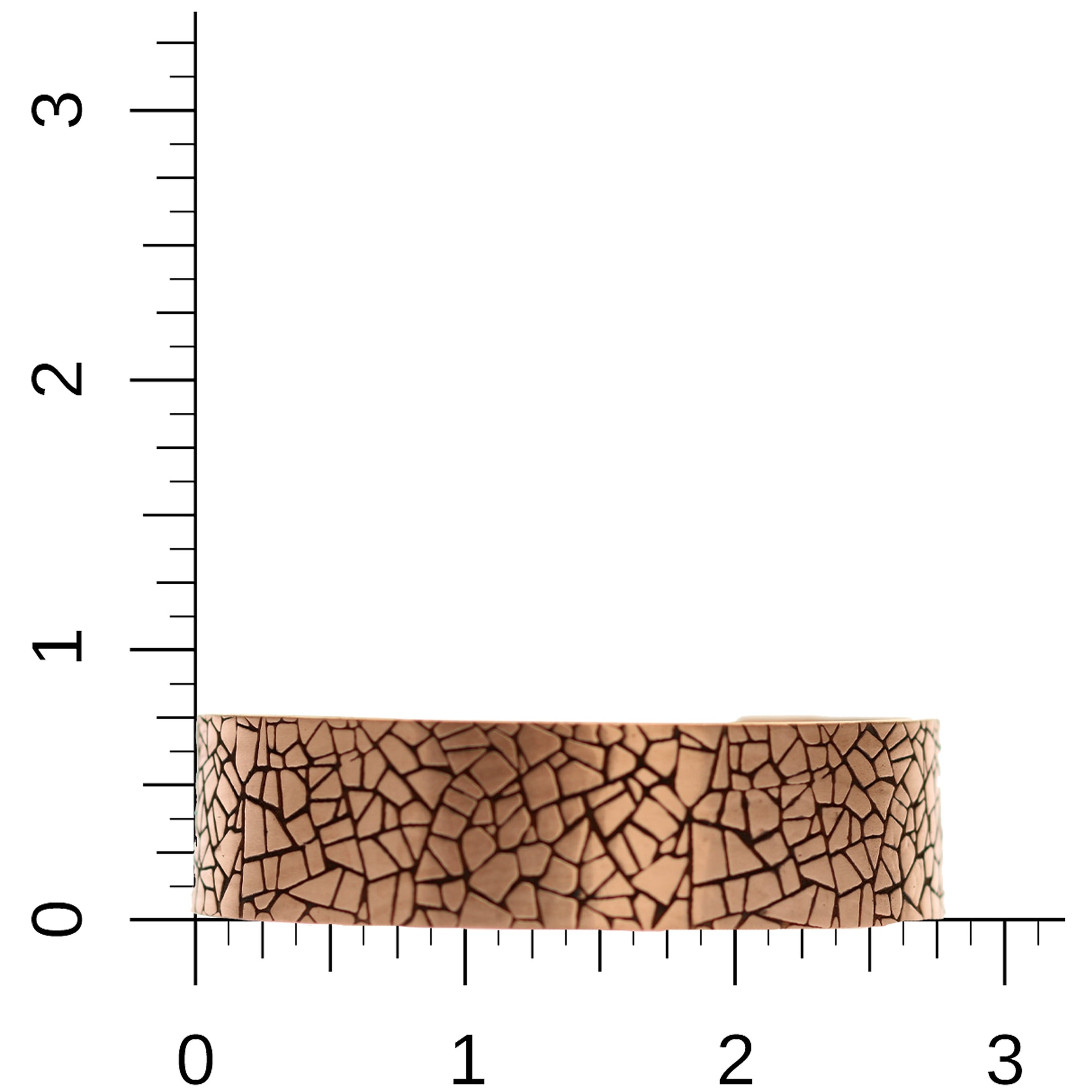 Men's 3/4 Inch Wide Mosaic Embossed Solid Copper Cuff  on Ruler for Size and Scale