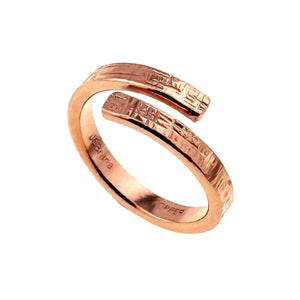 1 of 9: Handmade 3.5mm copper bypass ring with a linen textured surface, shown on a white background with an open wrap design