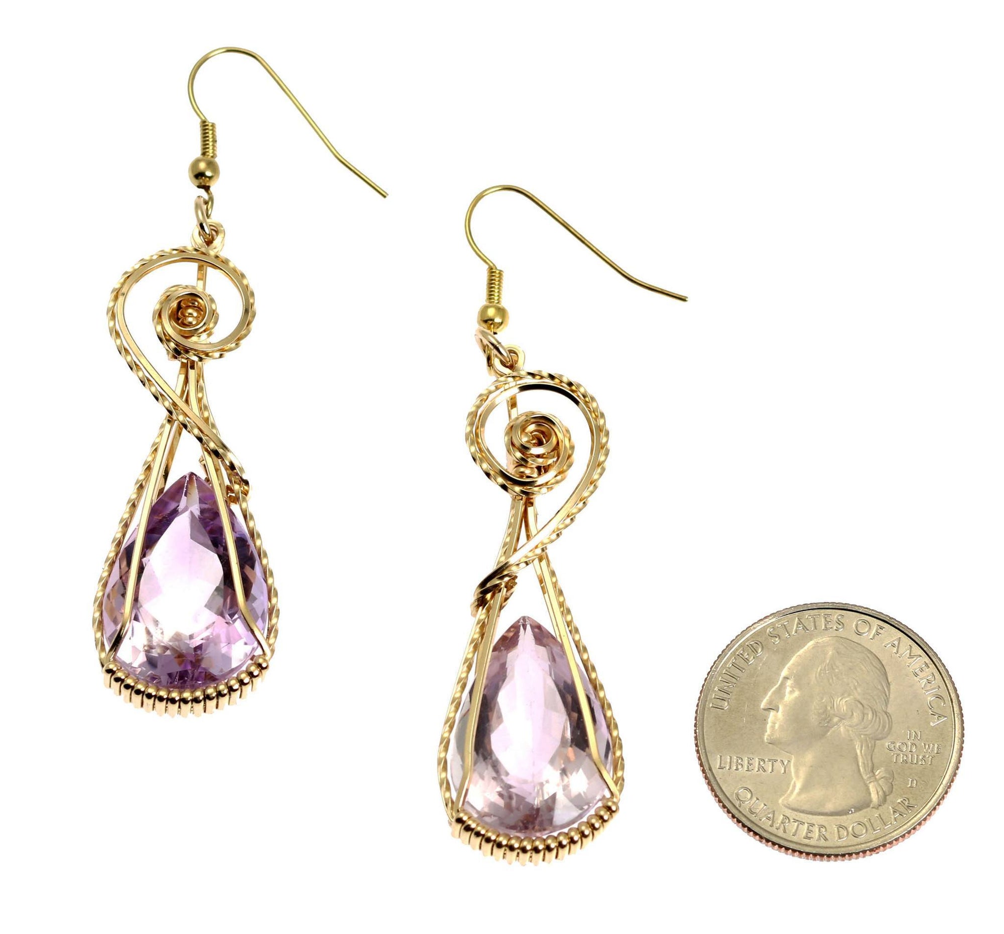 Size of 30 CT Amethyst 14K Gold-filled Wire Wrapped Earrings