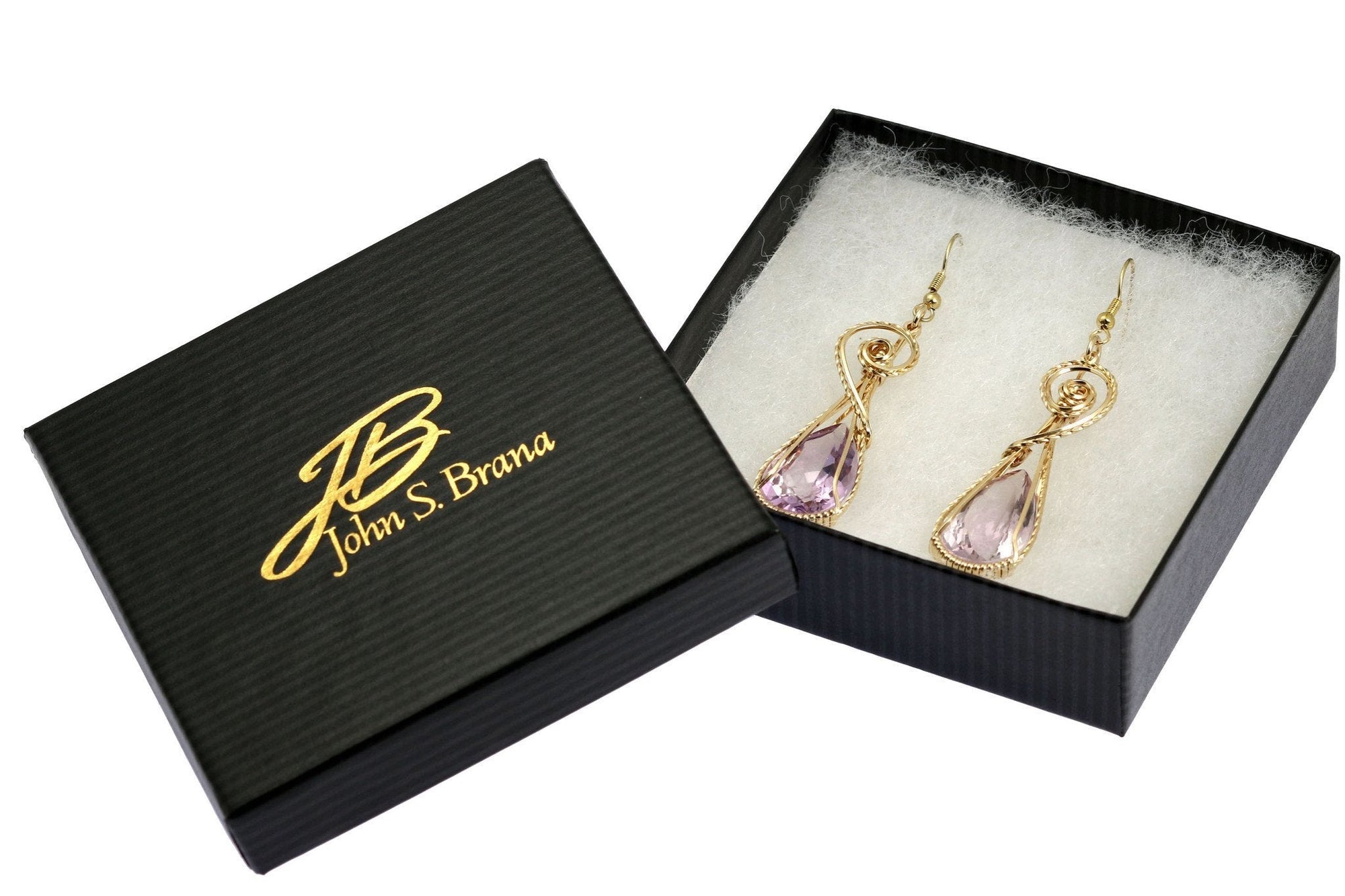 30 CT Amethyst 14K Gold-filled Wire Wrapped Earrings in Box