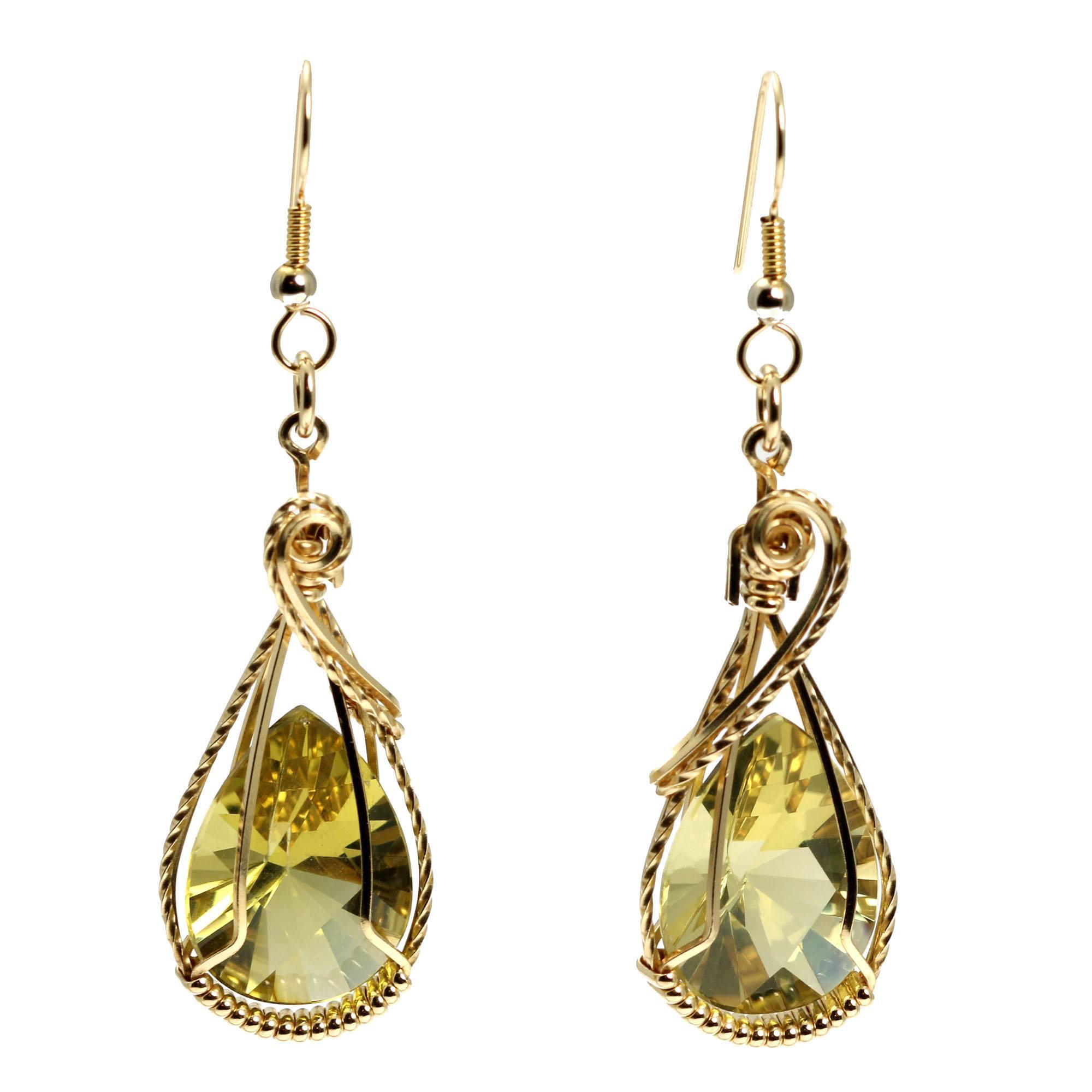 Detail View of 32 CT Green Gold Quartz 14K Gold-Filled Earrings