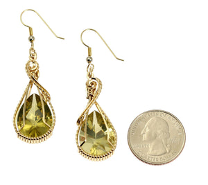 2 of 4: Size of 32 CT Green Gold Quartz 14K Gold-Filled Earrings compared to a US Quarter Coin