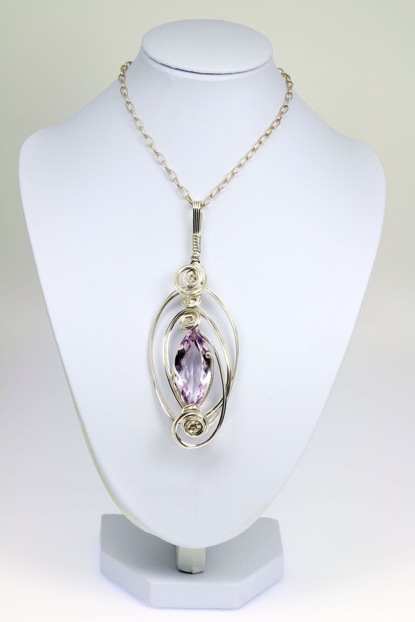 32.5 CT Marquise Cut Amethyst Silver Pendant on Chain