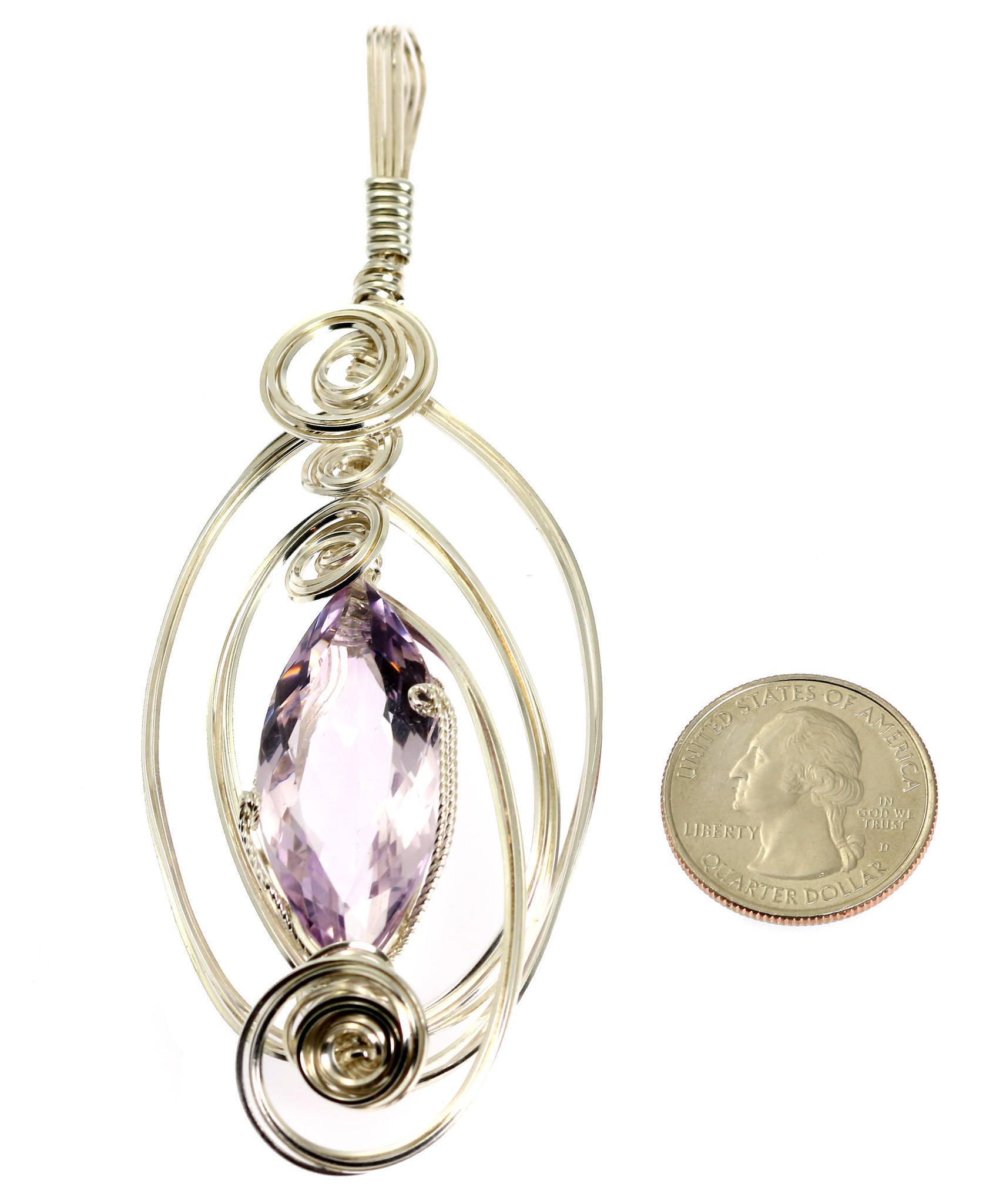 Size of 32.5 CT Marquise Cut Amethyst Silver Pendant