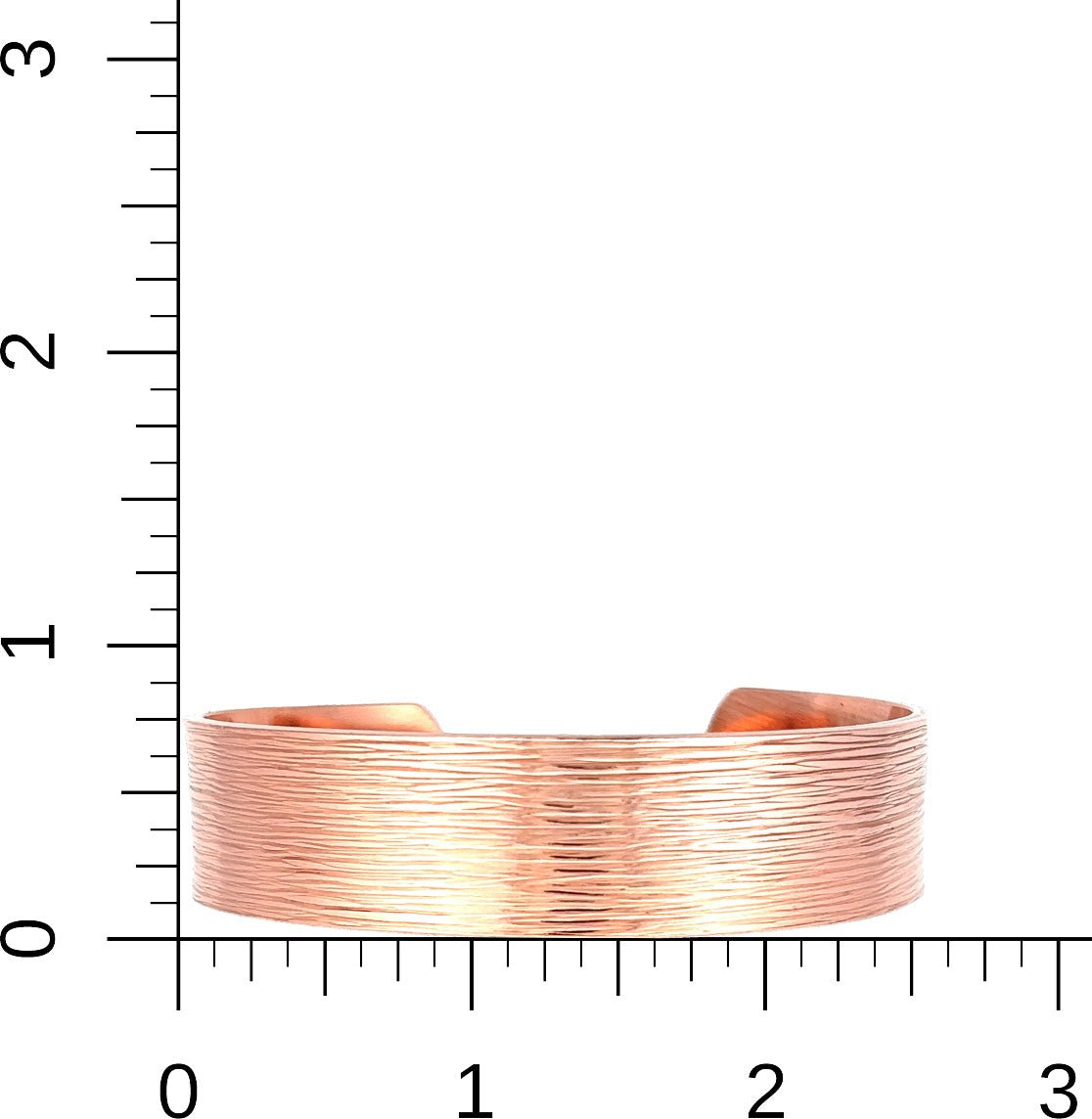 3/4 Inch Wide Chased Copper Bark Cuff Bracelet on Ruler for Size Dimensions