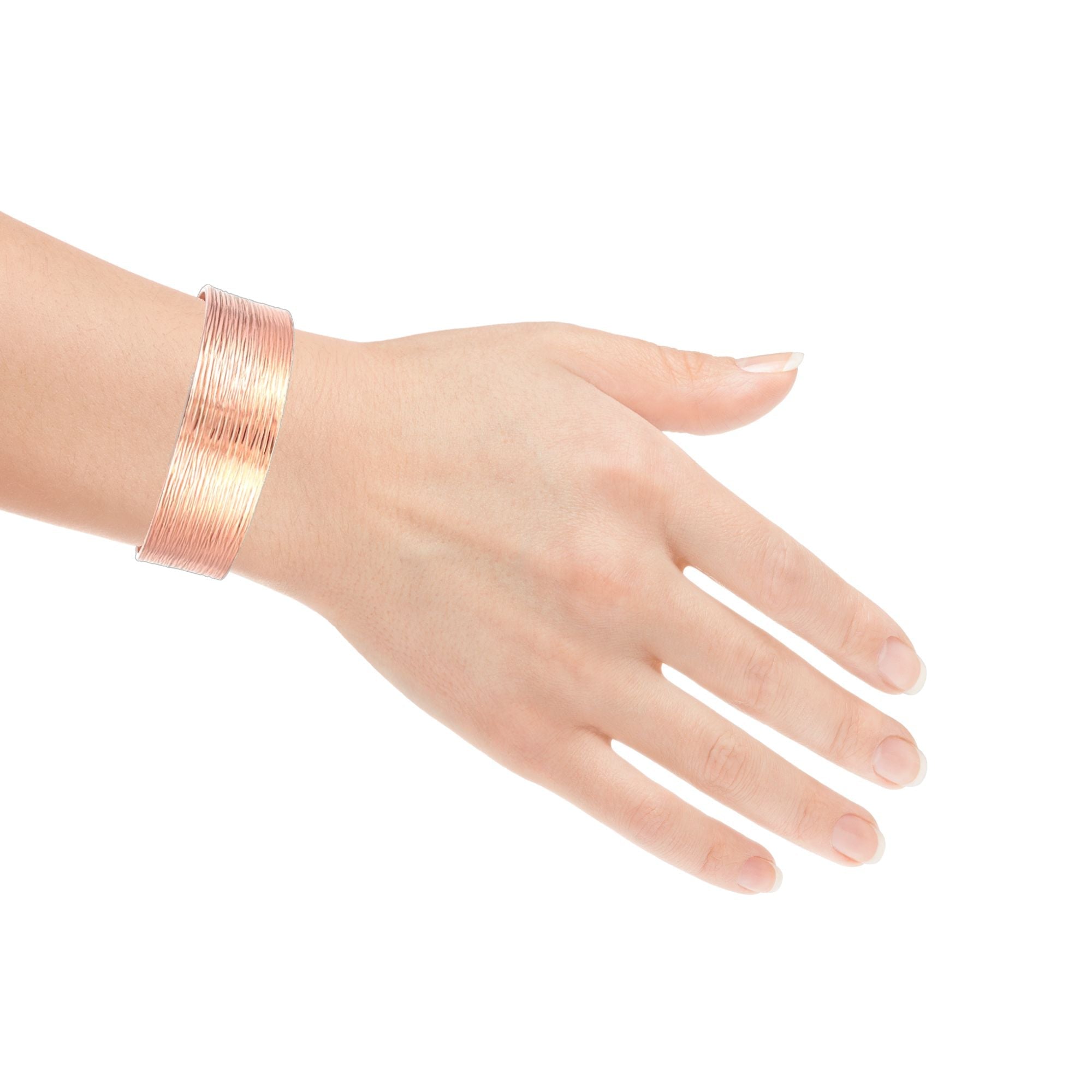 3/4 Inch Wide Copper Bark Cuff Bracelet on Female Wrist