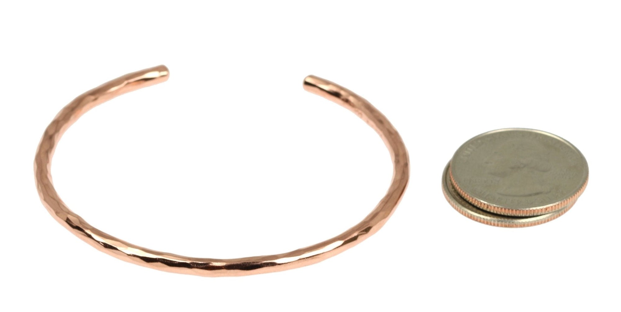 3mm Wide Hammered Copper Cuff Bracelet  Width Compared to 2 Stacked US Quarter Coins