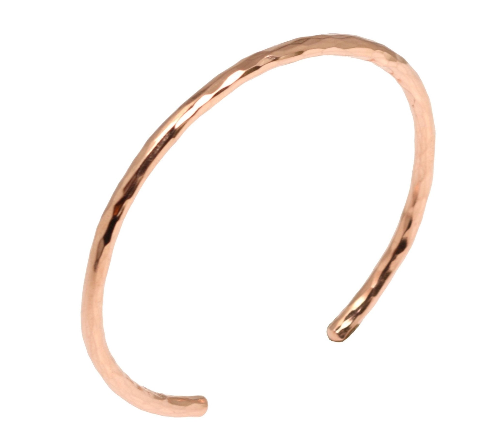 A 3mm Wide Hammered Copper Cuff Bracelet on a White Background