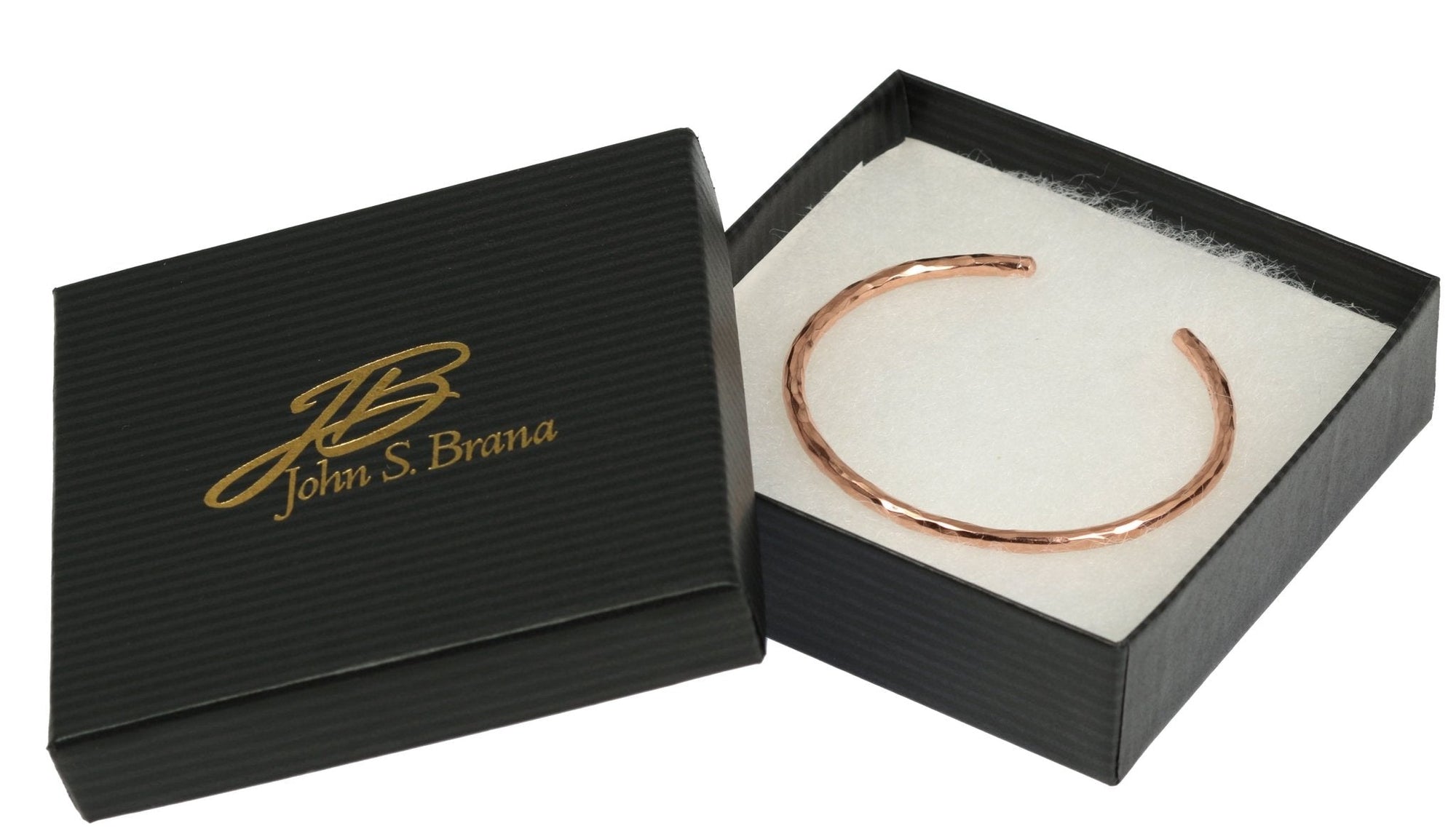 3mm Wide Hammered Copper Cuff Bracelet in Black Gift Box with Gold Logo
