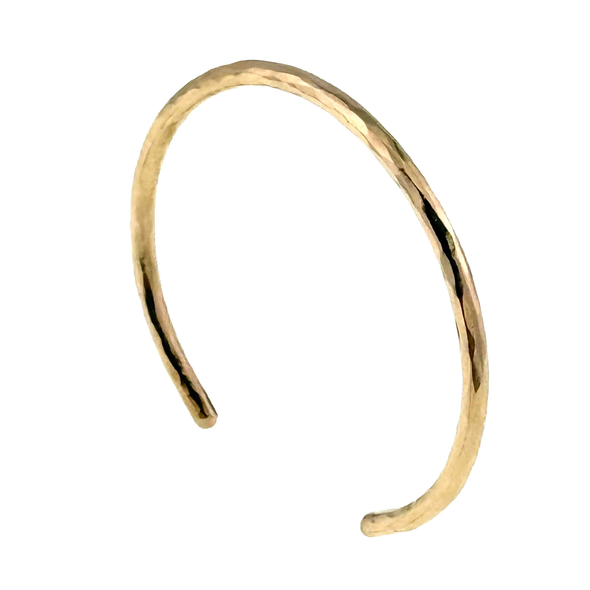 3mm Wide Hammered Solid Bronze Cuff Bracelet on a white background - Right Side view