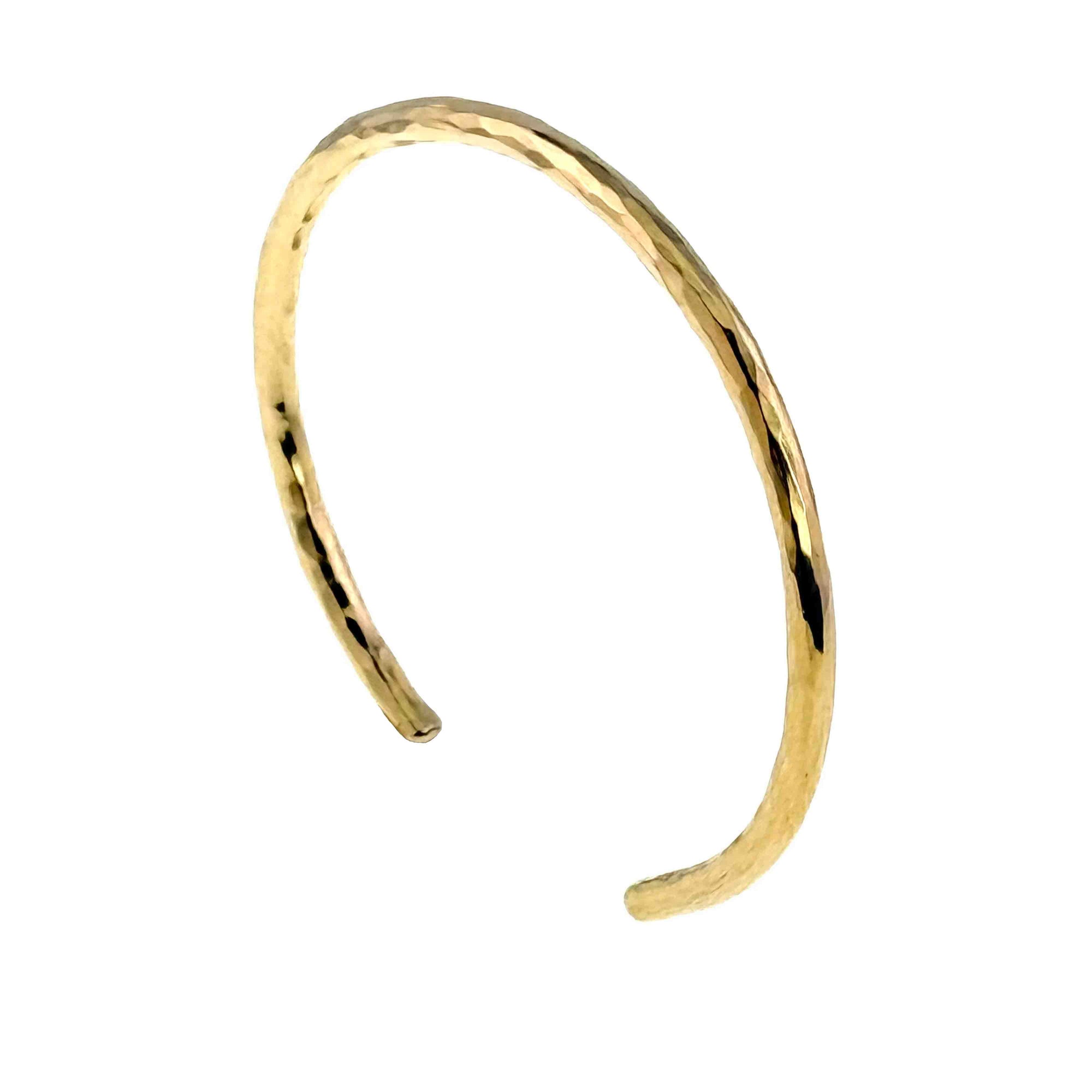 3mm Hammered Solid Nu Gold Brass Cuff Bracelet on a white background