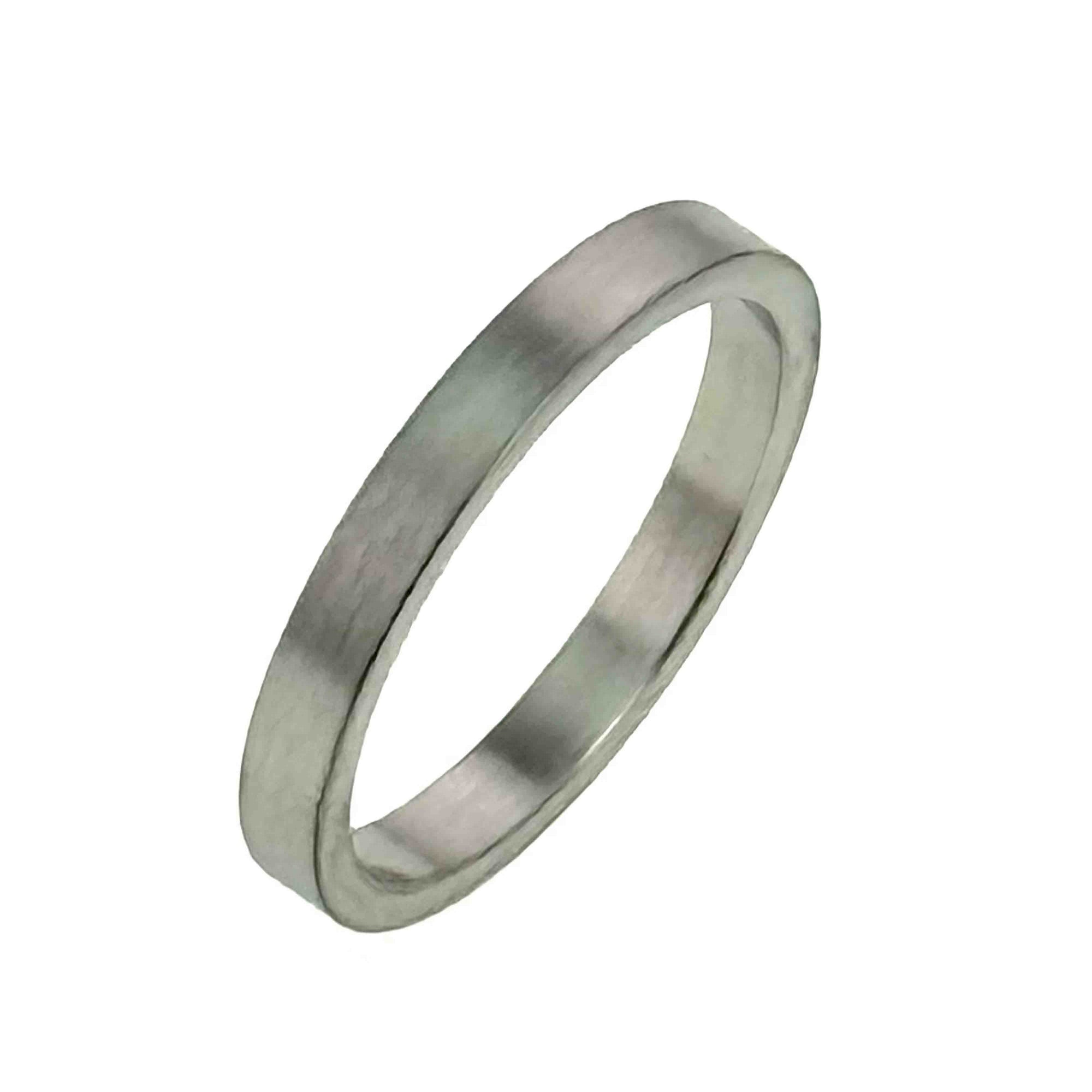 3mm Matte Stainless Steel Flat Ring on a white background - Left Side View