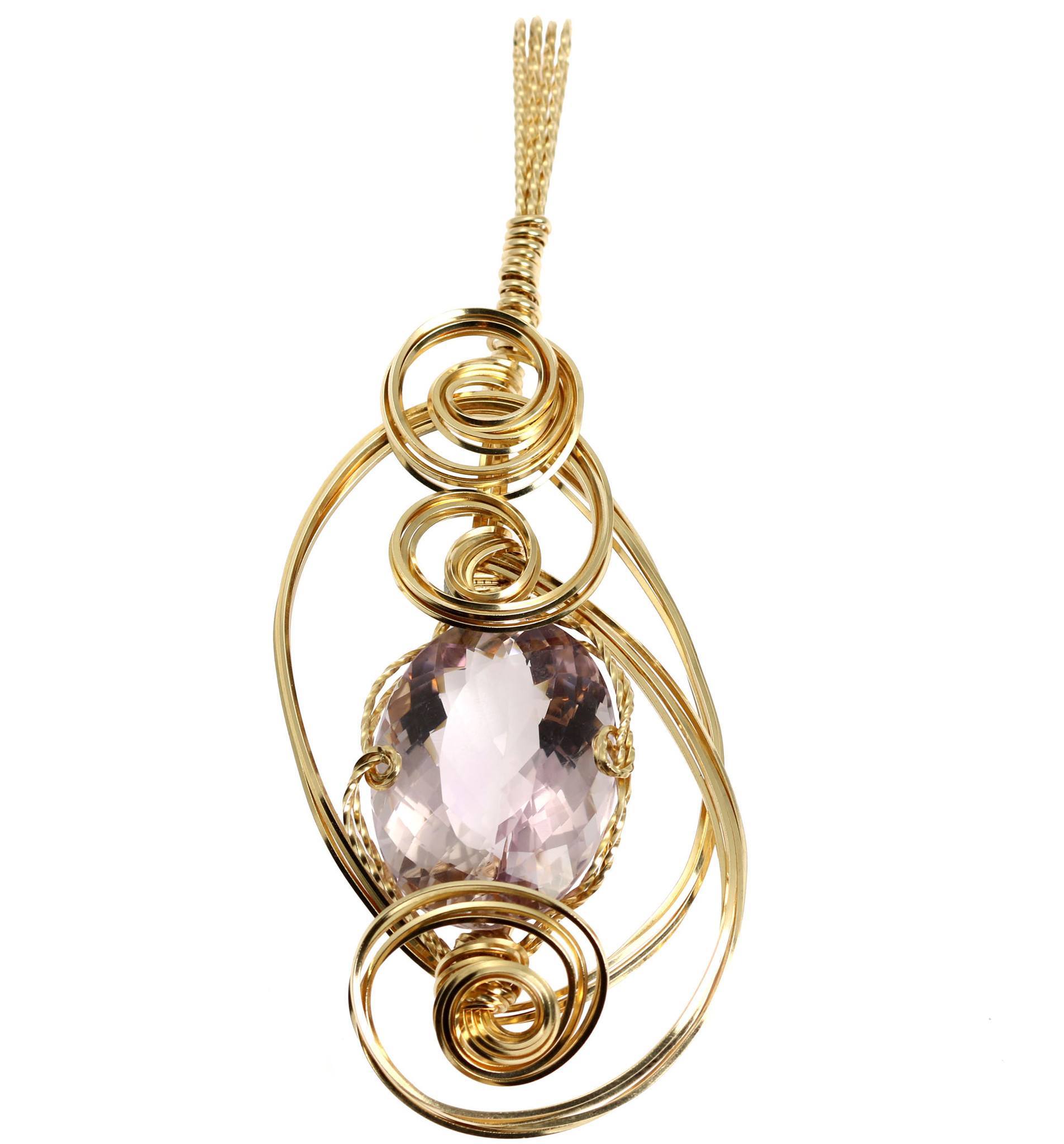42 CT Cushion Cut Amethyst 14K Gold-filled Wrapped Pendant