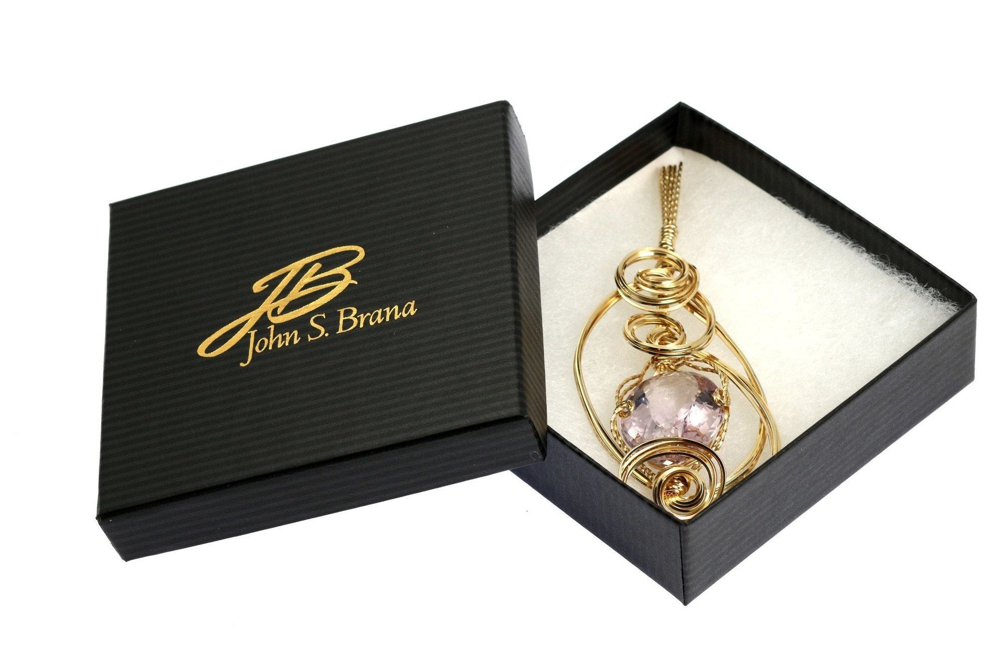 Cushion Cut Amethyst 14K Gold-filled Wrapped Pendant in a Black Gift Box with Gold Logo