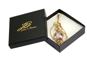 4 of 4: Cushion Cut Amethyst 14K Gold-filled Wrapped Pendant in a Black Gift Box with Gold Logo