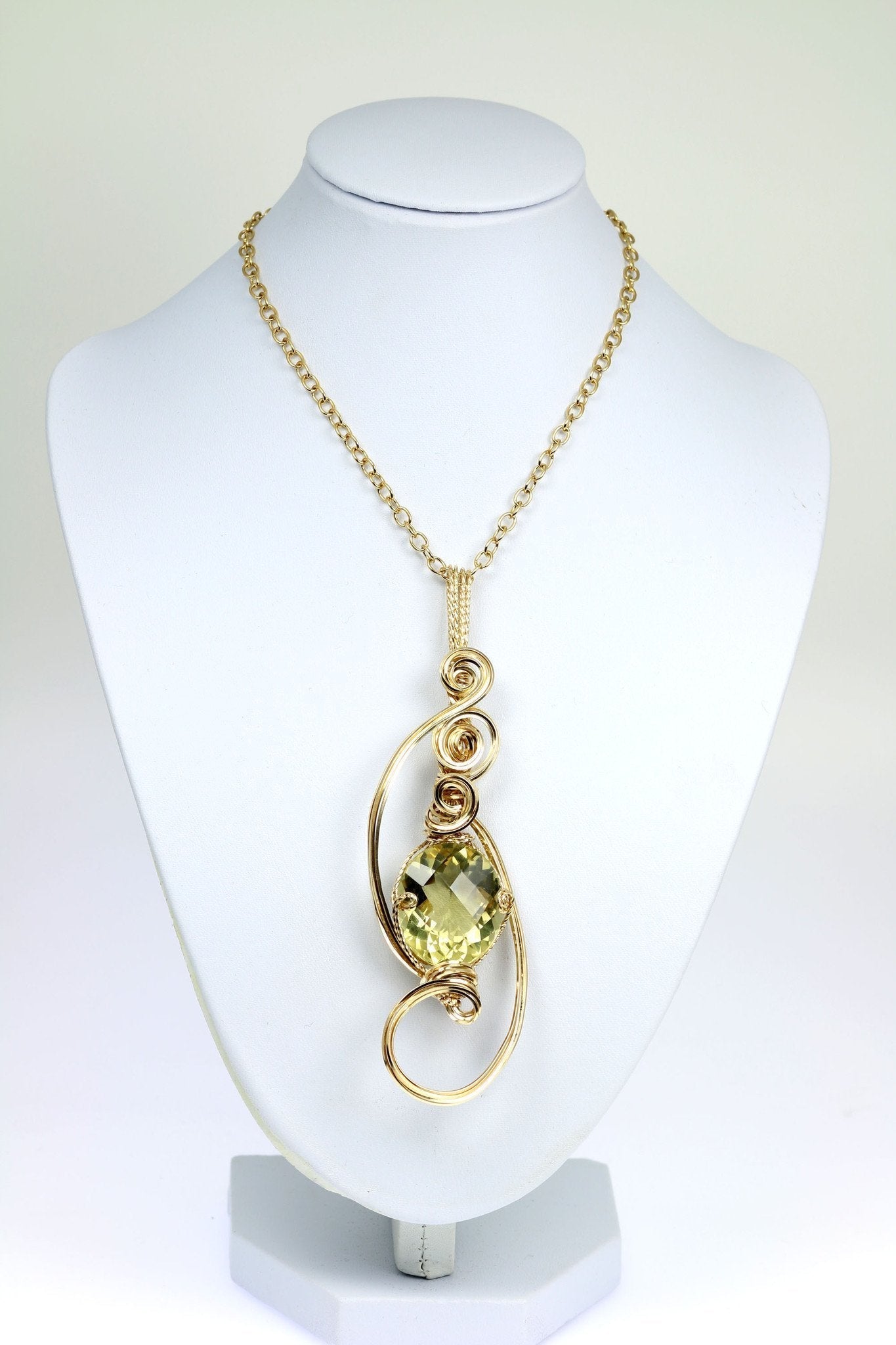Green Gold Quartz 14K Gold-Filled Wrapped Pendant on Chain