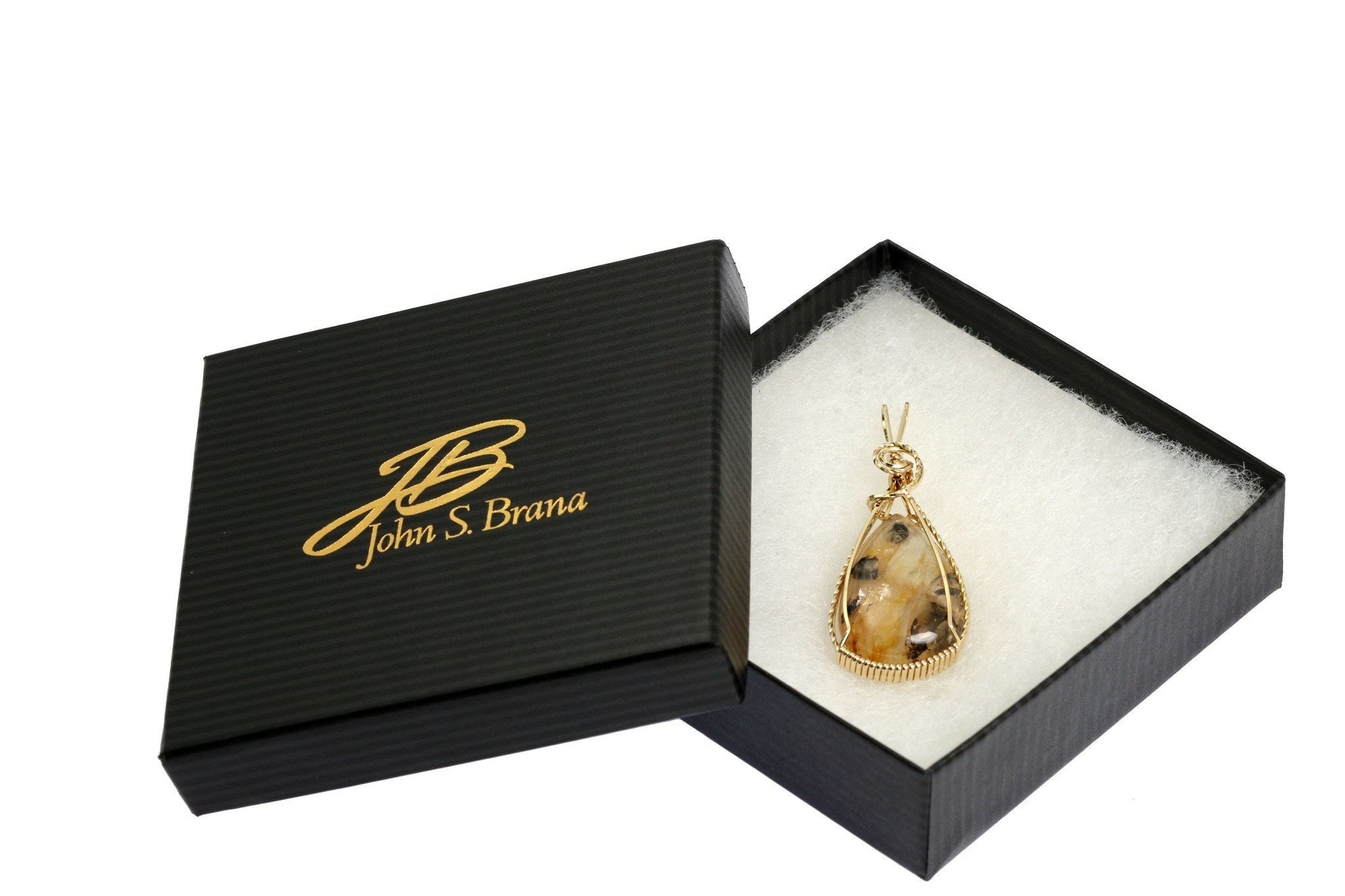 Dendritic Quartz 14K Gold-filled Wire Wrapped Pendant in Black Gift Box with a Gold Logo