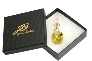 4 of 4: Oval Green Gold Quartz 14K Gold-filled Pendant in a Black Gift Box with a Gold Logo