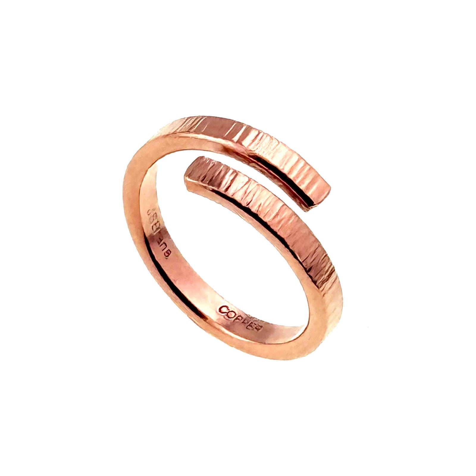 4mm Chased Copper Bypass Ring on a white background