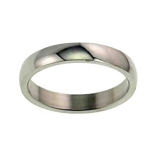 7 of 9: Straight front view of a 4mm polished stainless steel domed ring centered on a white background. The rounded outer surface has a bright mirror finish, while the flat interior and smooth edges are easy to see.