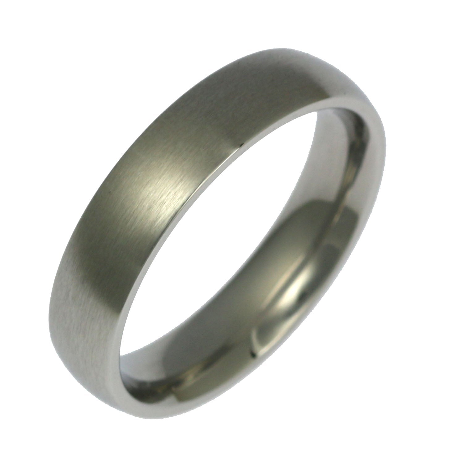 A 5mm Brushed Comfort Fit Stainless Steel Men's Ring on a White Background