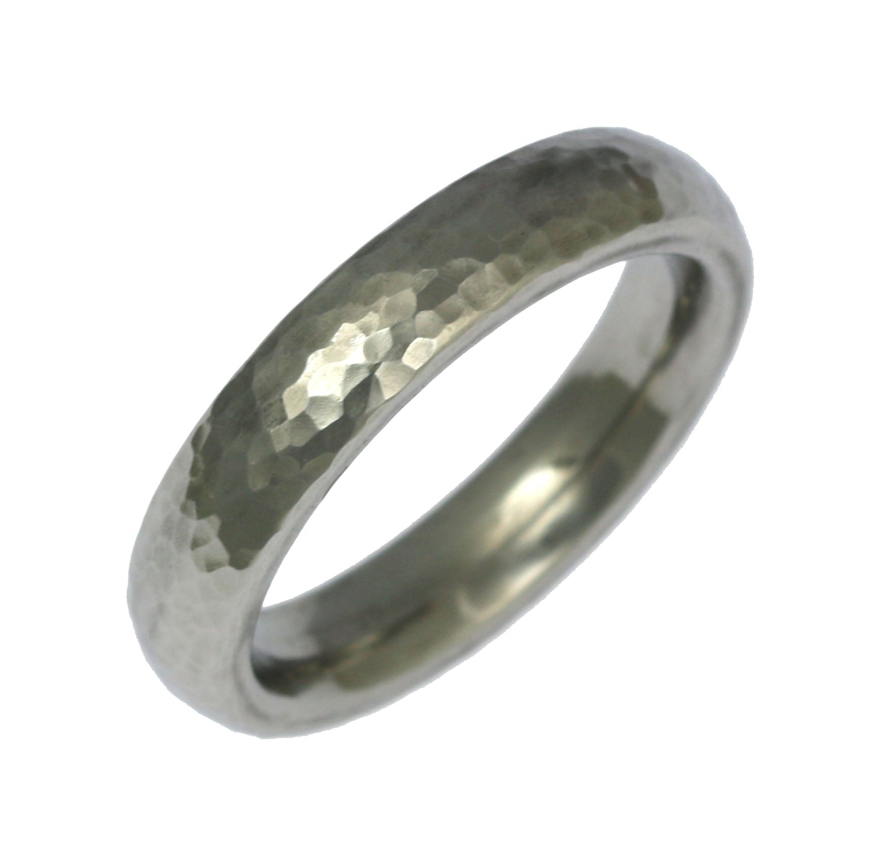 A 5mm Hammered Domed Stainless Steel Men's Ring on a White Background